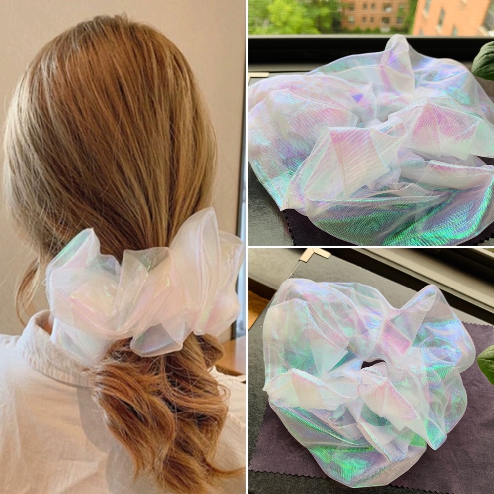 Large size white shimmer hair scrunchies